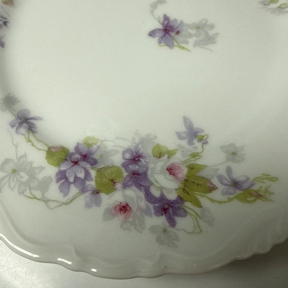 19th C  C.A. Limoges France Rose Violet Spray Scalloped 7